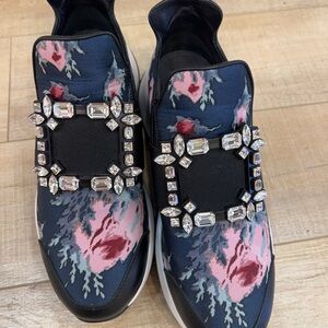 Roger Vivier Black and Pink Floral Crystal Sneakers